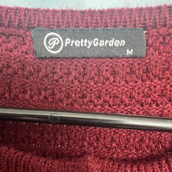 Pretty Garden Burgundy Textured Knit Cardigan - Gold Button Front - Size M - Picture 3 of 7